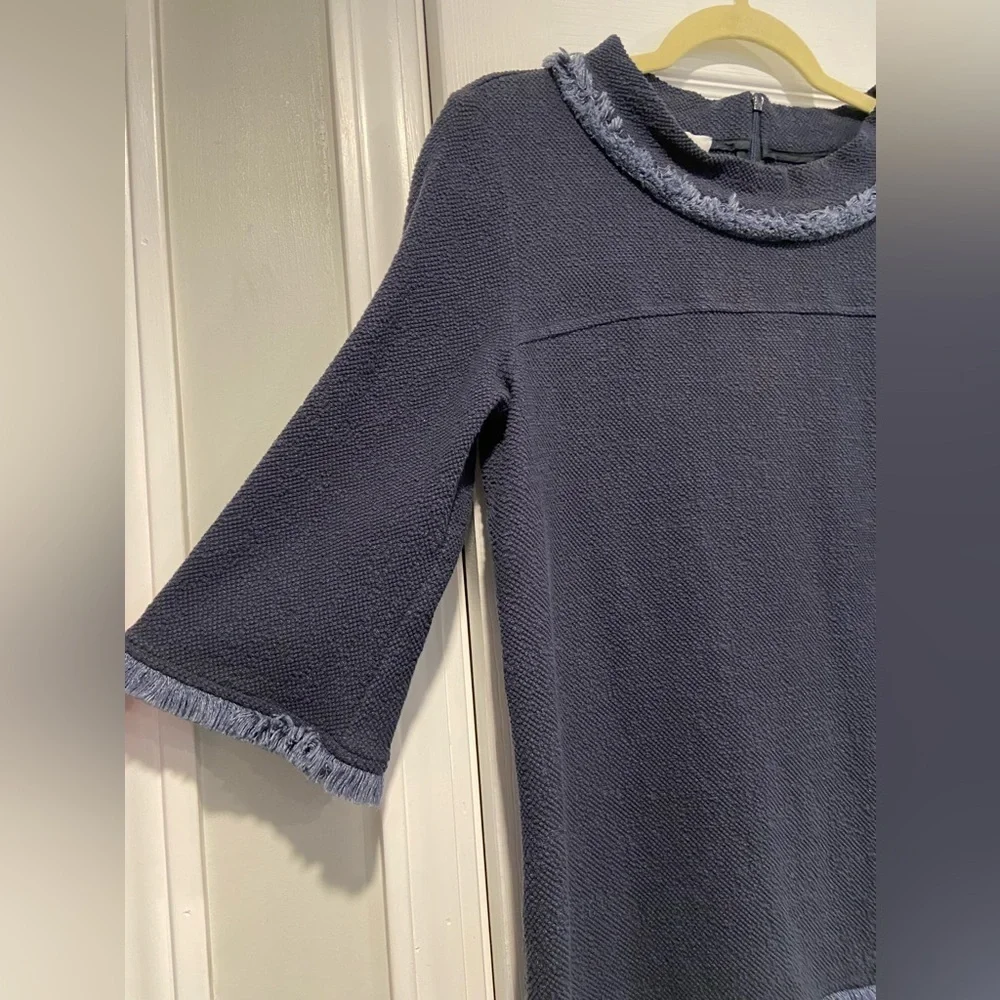 Sara Campbell Size M Navy Fringe Knit Top Made in USA Coastal Boucle Classic - Picture 4 of 11